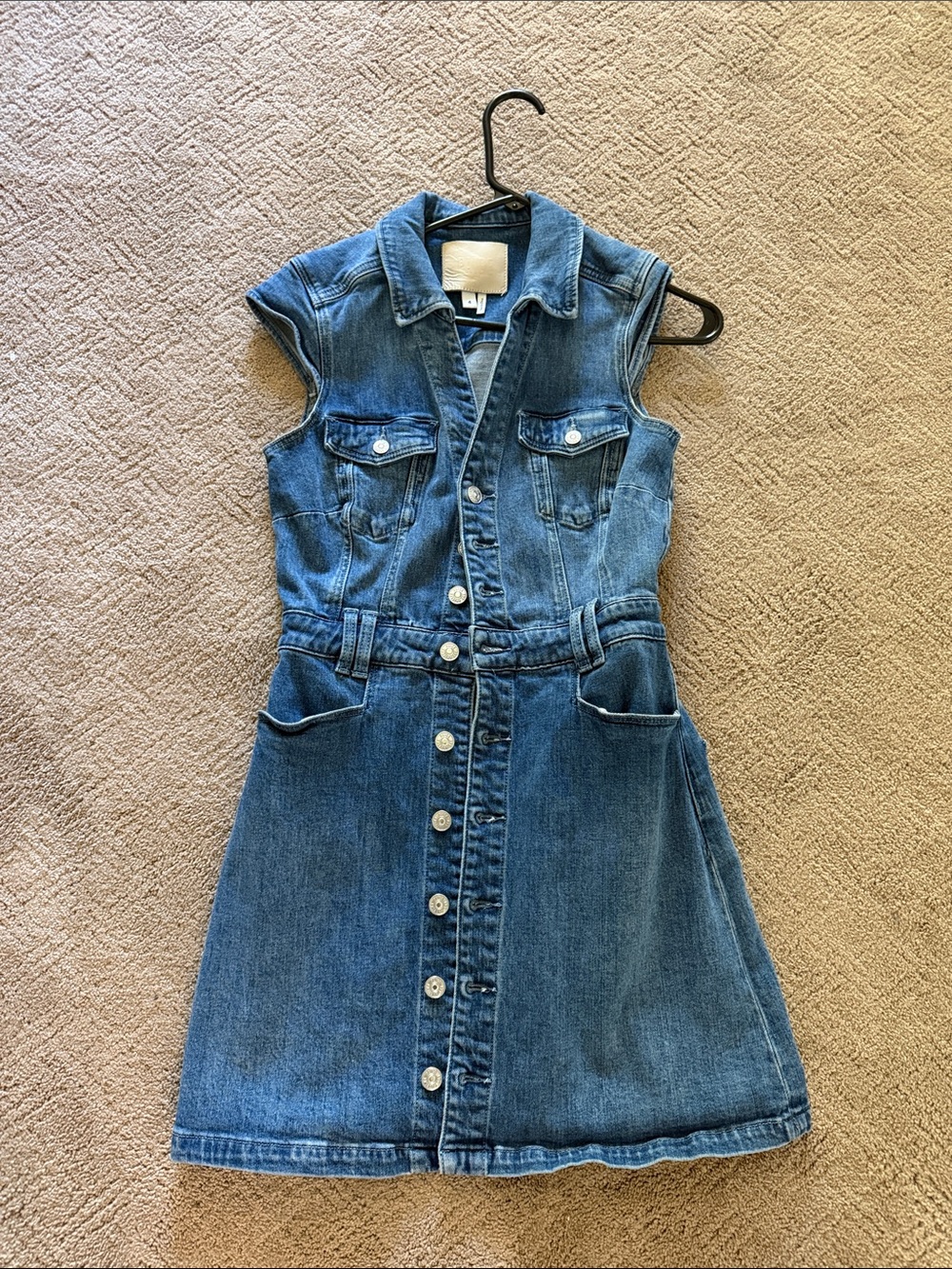 PAIGE Sleeveless Button-Front Denim Dress - Blue